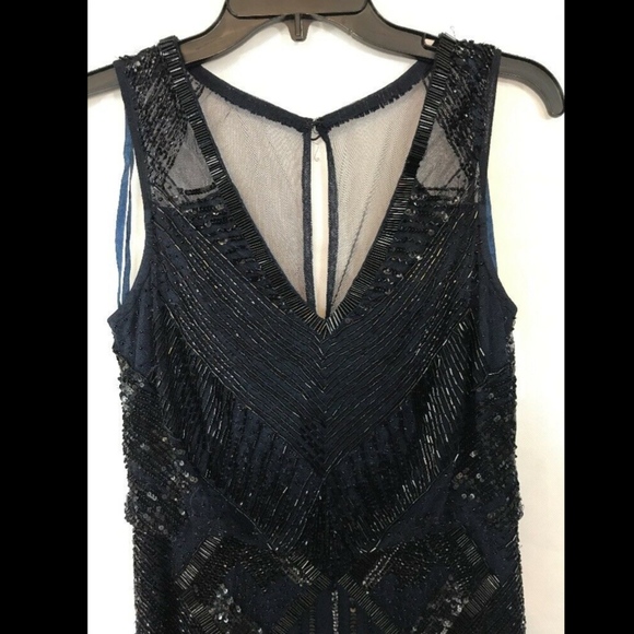NWT Aidan Mattox V-Neck Blouson Beaded Gown‎ in Navy Blue/Black [SZ 6 US] - Picture 4 of 7
